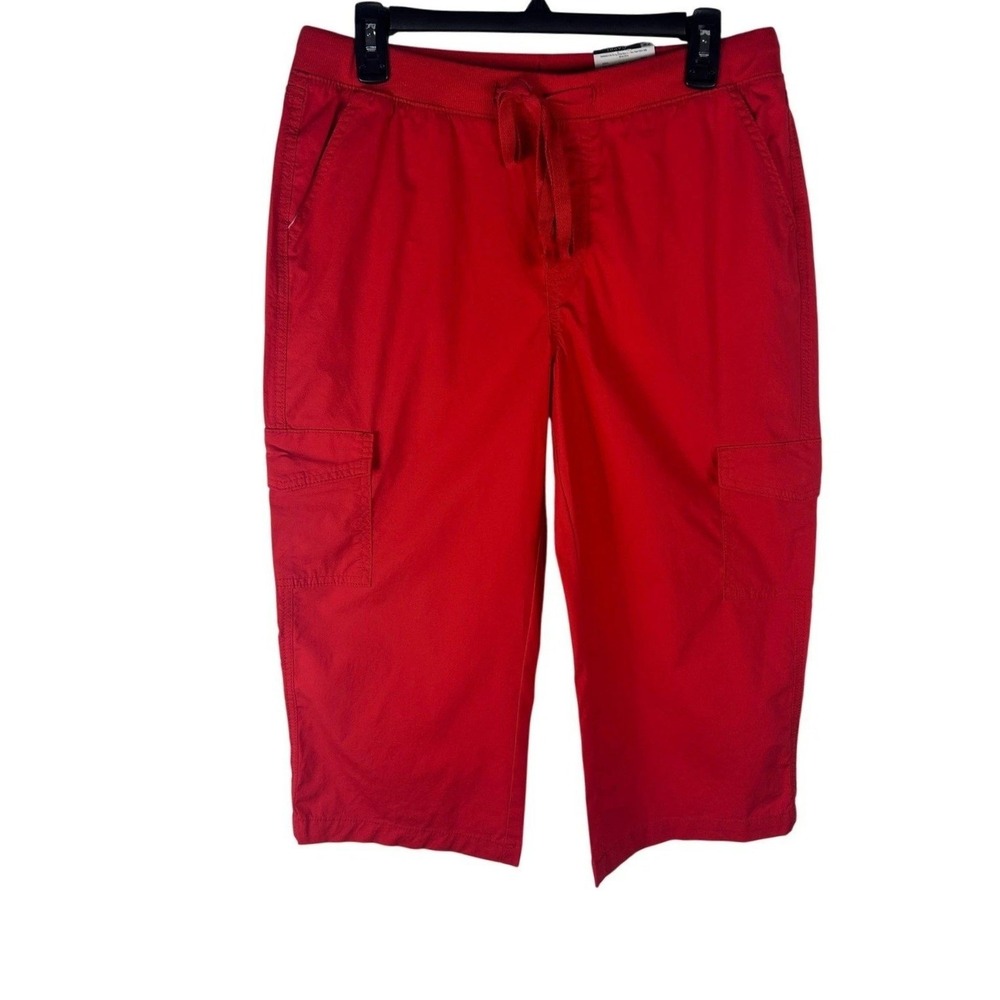 St Johns Bay Capri Cargo Pants Womens PM Red Orange Mid Rise Easy Fit NWT